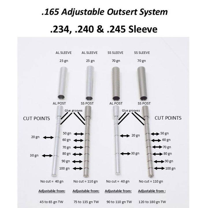 Ethics Archery .165 Adjustable Outsert System .240 Sleeve  -120-180gr (12 Pack) - Extreme Outfitters