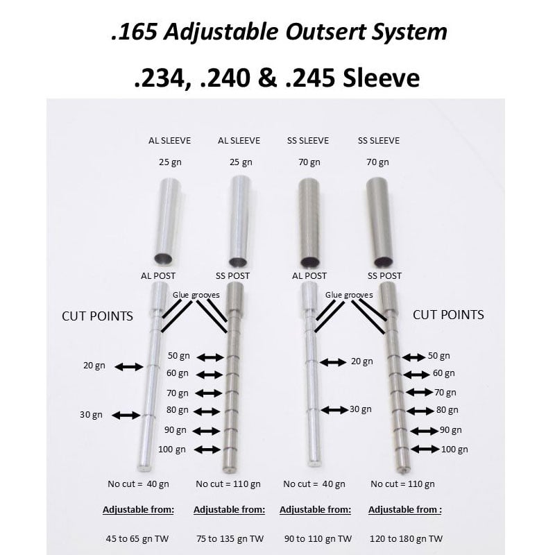 Ethics Archery .165 Adjustable Outsert System .240 Sleeve  -120-180gr (12 Pack) - Extreme Outfitters