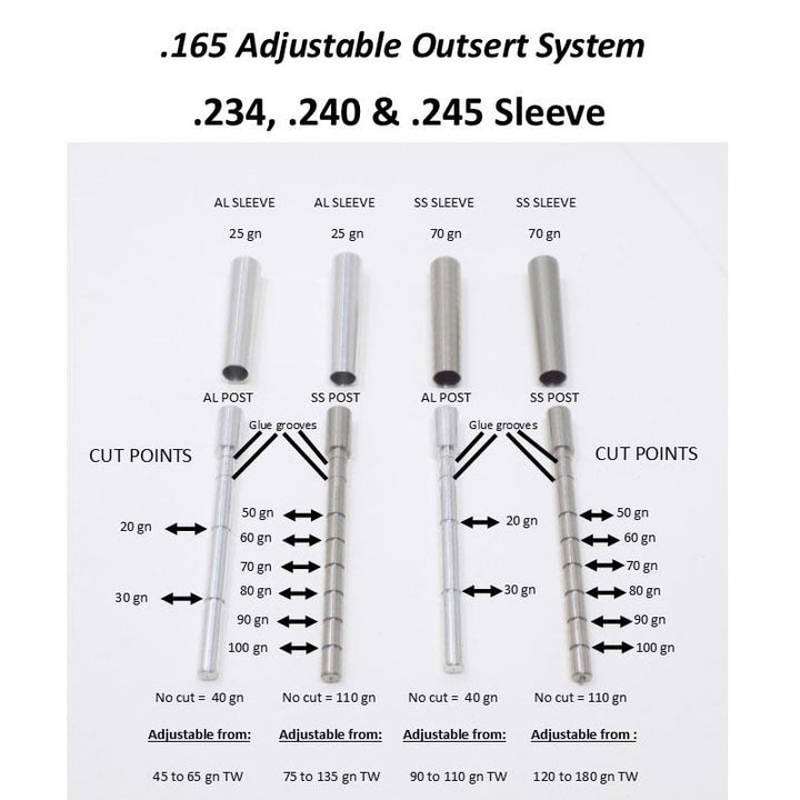 Ethics Archery .165 Adjustable Outsert System .240 Sleeve  -120-180gr (12 Pack) - Extreme Outfitters