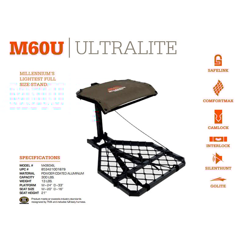 Millennium M60U Ultralite Lock On Tree Stand Specs