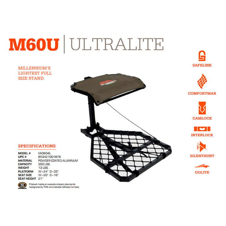 Millennium M60U Ultralite Lock On Tree Stand Specs