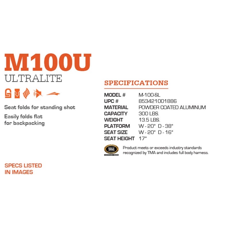 Millennium Treestands M100U Ultralight Hang On Tree Stand - Extreme Outfitters