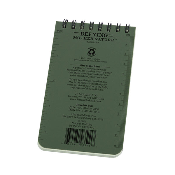 Rite In The Rain 3" X 5" Top Spiral Notebook Olive Drab - Extreme Outfitters