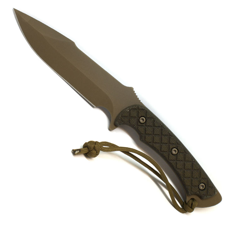 Spartan Blades Horkos - Combat /Utility Knife - FDE Blade - Green Handle - Tan Nylon Sheath - Extreme Outfitters