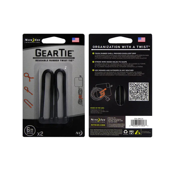 Gear Tie 6" 2 Pack Black Nite-Ize