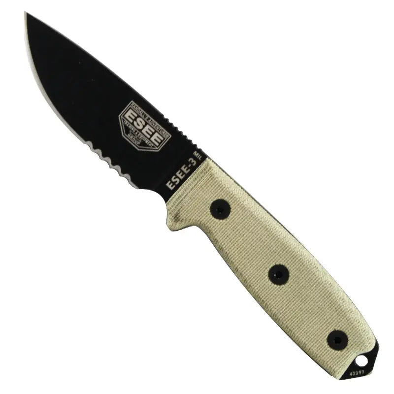 Esee-3MIL - Partial Serrated - Black Blade - Black Sheath with Molle on ...