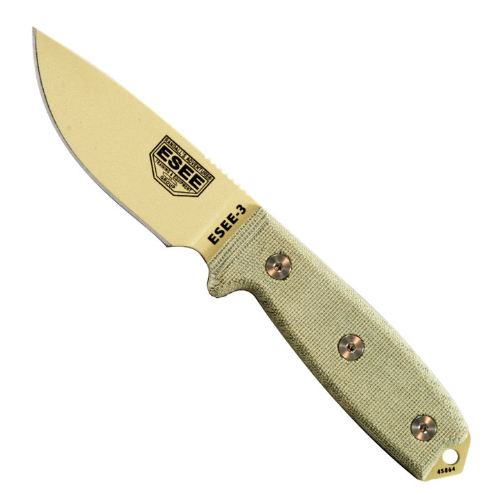 Esee-3 - Plain Edge - Desert Tan Blade - OD Sheath with Molle - Extreme Outfitters
