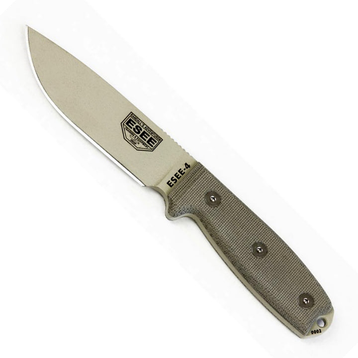 Esee-4 - Plain Edge - Desert Tan Blade - OD Sheath with Molle - Extreme Outfitters
