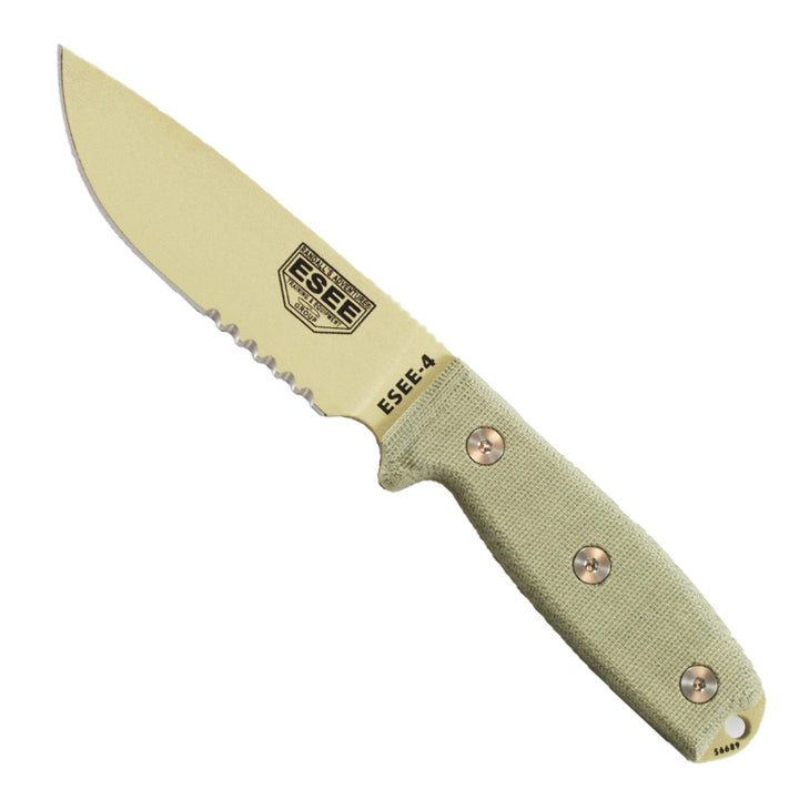 Esee-4 - Partial Serrated - Desert Tan Blade - OD Sheath with Molle - Extreme Outfitters