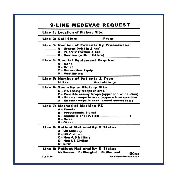 My Leader Source 9-Line Medevac Card - Extreme Outfitters