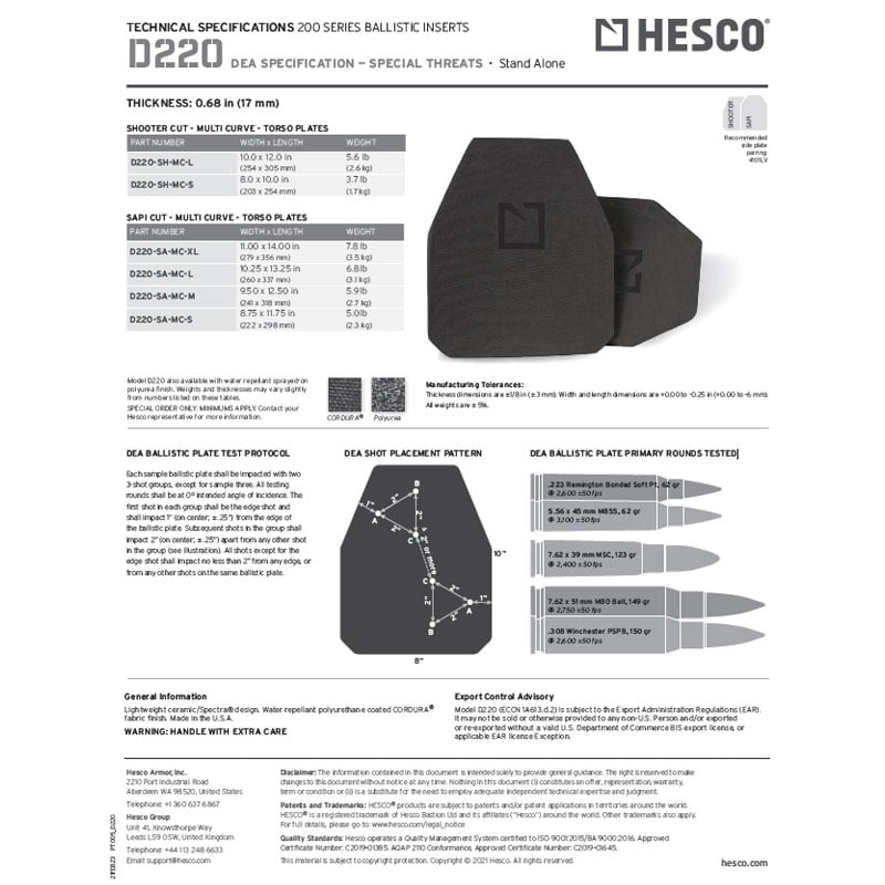 Hesco D220 DEA Special Threat Stand Alone Plate - Extreme Outfitters