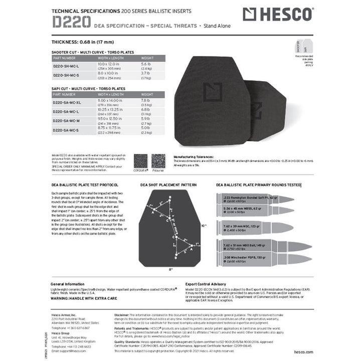 Hesco D220 DEA Special Threat Stand Alone Plate - Extreme Outfitters