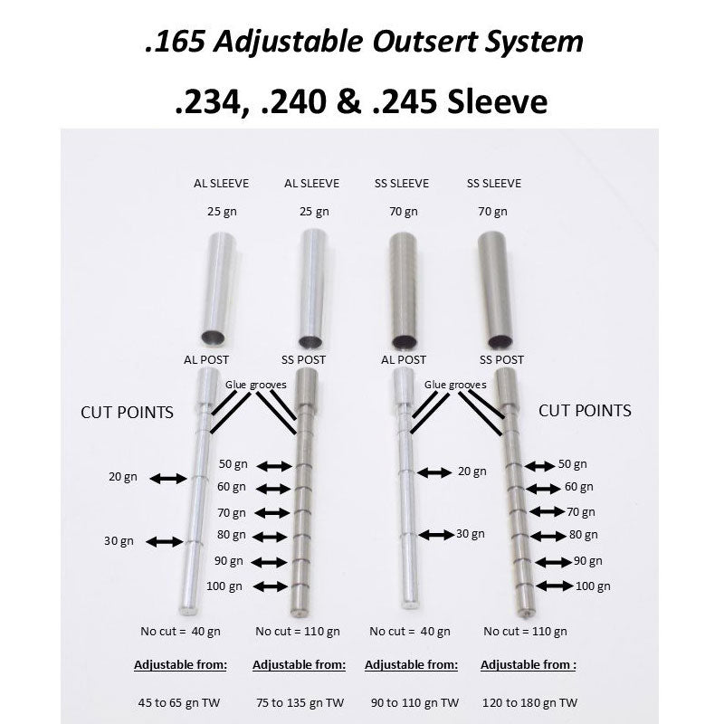 Ethics Archery .165 Adjustable Outsert System .240 Sleeve  -120-180gr (12 Pack) Ethics Archery