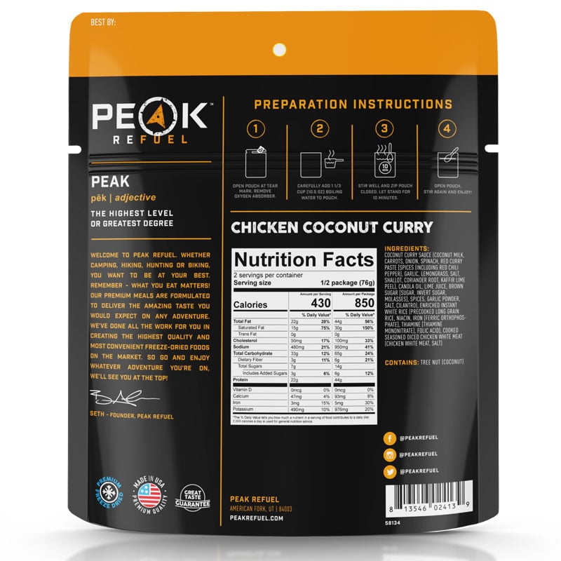 Peak Refuel Chicken Coconut Curry Adventure Meal