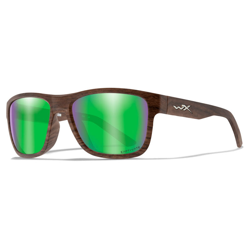 Wiley X Ovation Matte Woodgrain Frame Captivate Polarized Green Mirror Lens Sunglasses - Extreme Outfitters