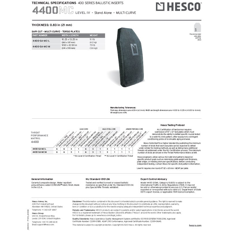Hesco 4400 Technical Specs