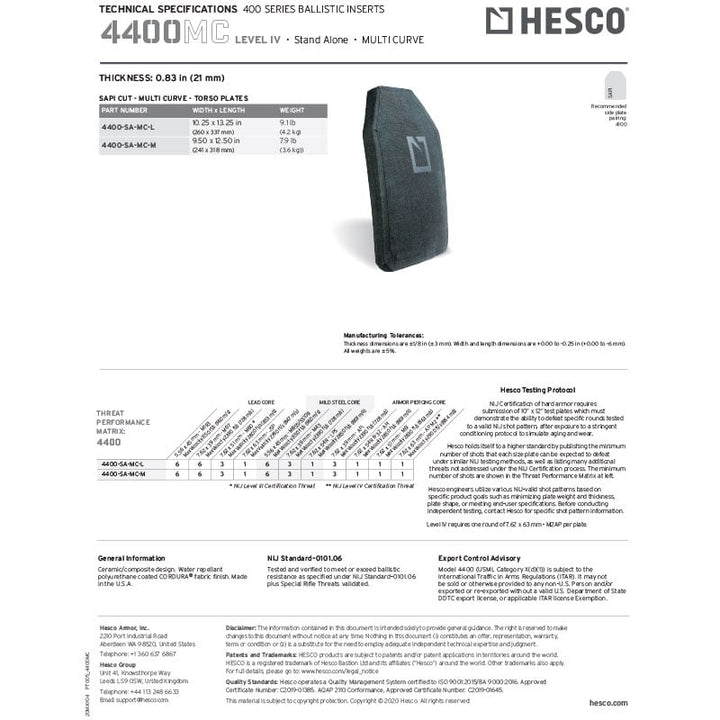 Hesco 4400 Technical Specs