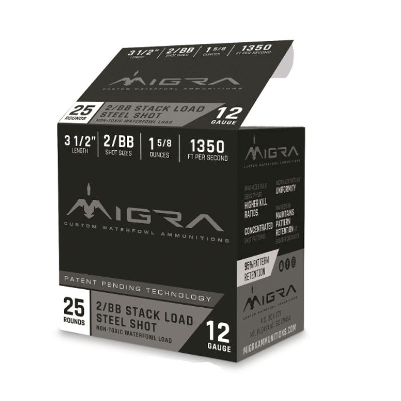 Migra Stack Load Steel Shot, 12 Gauge, 3.5", #2/BB, 1 5/8 oz., 25 Rounds Migra Shotgun Shells