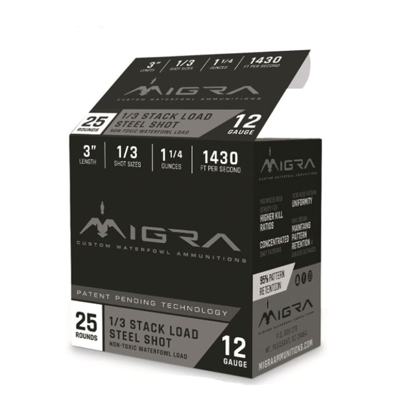 Migra Steel Shot 12ga 3in 1/3 Stack Load Waterfowl Shotgun Shells