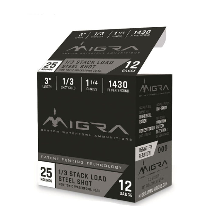 Migra Steel Shot 12ga 3in 1/3 Stack Load Waterfowl Shotgun Shells Migra Shotgun Shells