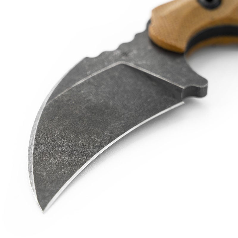 Toor Knives Karsumba Burlap Natural close up blade facing down