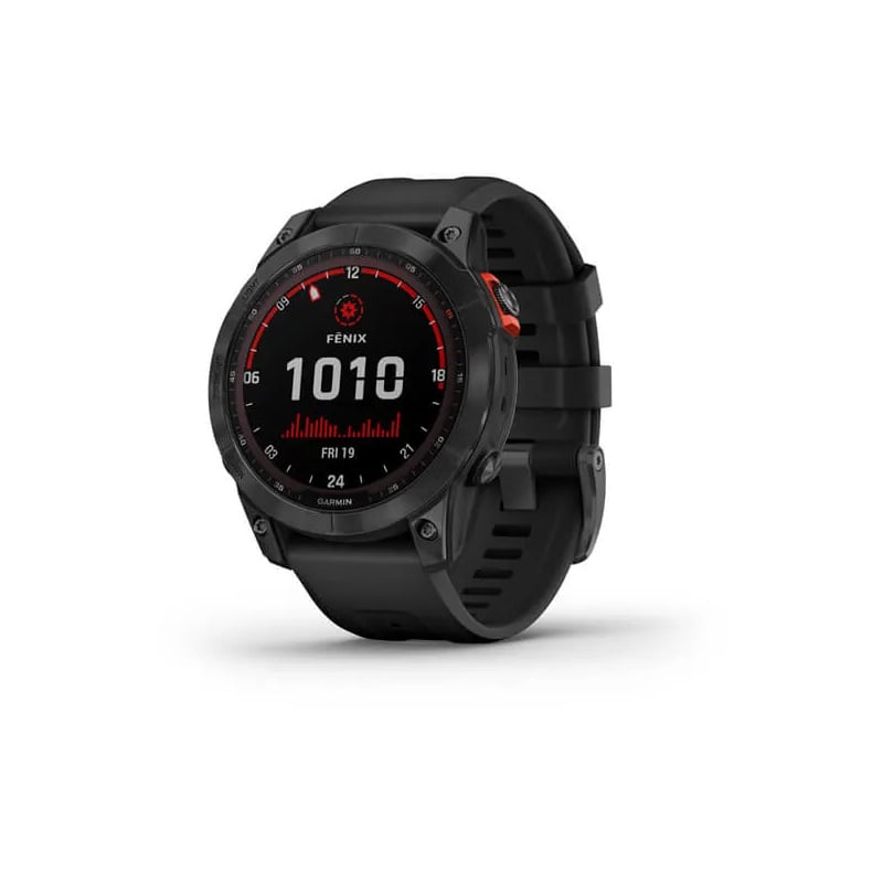 Garmin fenix 7 solar edition all black angled view