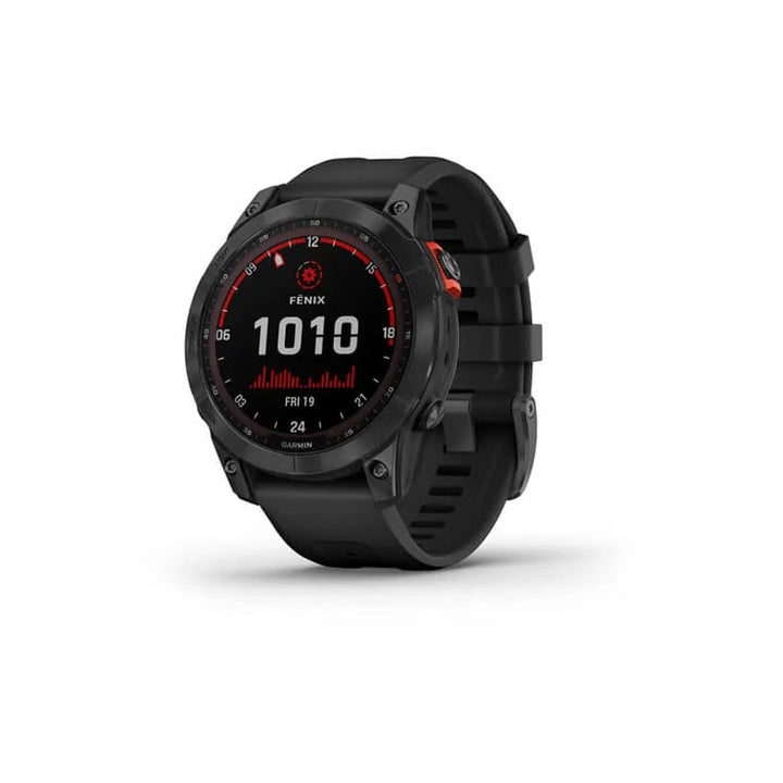 Garmin fenix 7 solar edition all black angled view