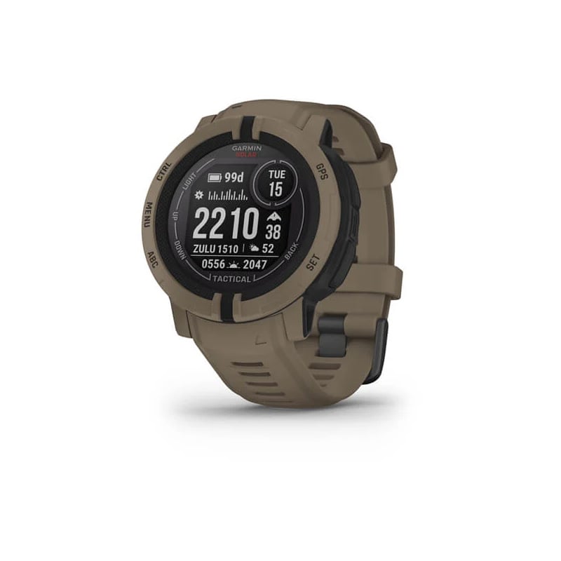Garmin Instinct 2 Solar Tactical GPS Watch Coyote Tan Angled View