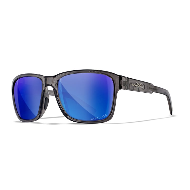 Wiley X Trek Gloss Crystal Dark Grey Frame Captivate Polarized Blue Mirror Lens
