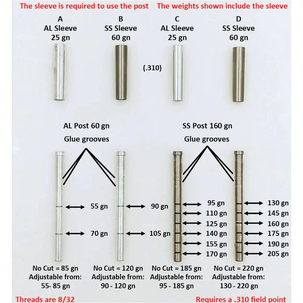 Ethics Archery .203/.204 Adjustable Outsert System .276 Sleeve - 90-120g (12 Pack) Ethics Archery