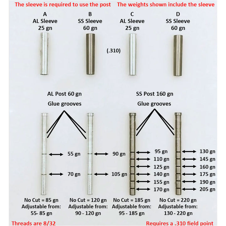 Ethics Archery .203/.204 Adjustable Outsert System .276 Sleeve - 90-120g (12 Pack) Ethics Archery