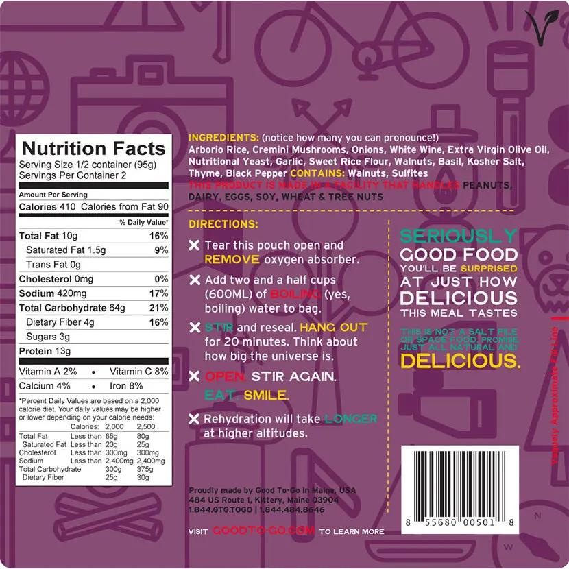 Good To Go Mushroom Risotto-2 Serving Good To Go Food