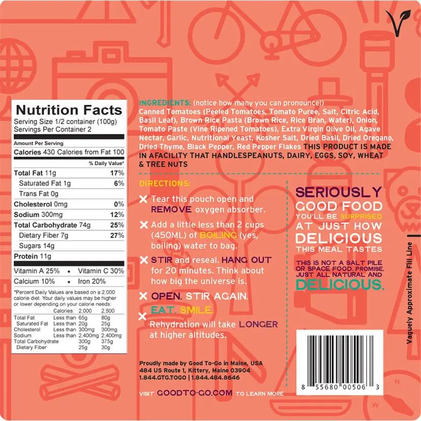 Good To Go Classic Marinara w/Penne-2 Serving Good To Go Food