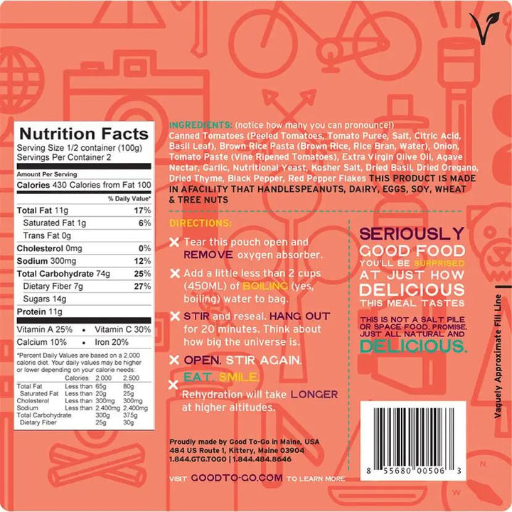 Good To Go Classic Marinara w/Penne-2 Serving Good To Go Food