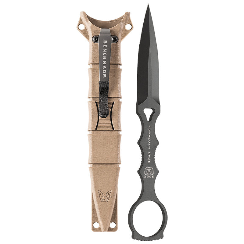 Benchmade 176BKSN SOCP Dagger Black, Double Edge Plain, Tan Sheath Benchmade