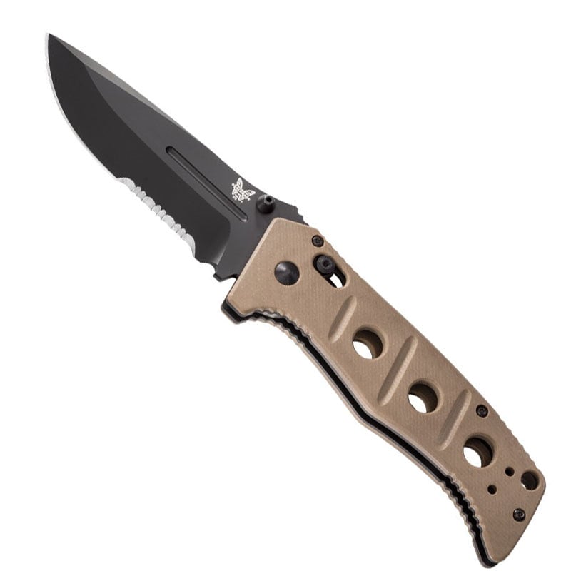 Benchmade 275SBKSN Adamas Manual, Black Serrated Edge, Tan Handle Benchmade