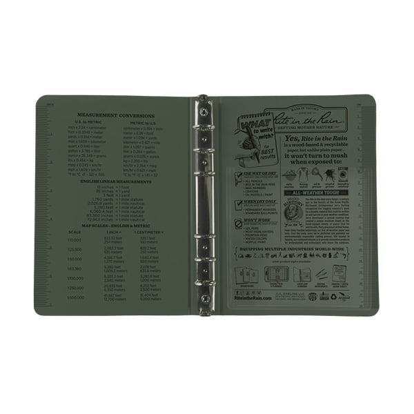 Rite In The Rain 1/2" Tactical Ring Binder Olive Drab Inside