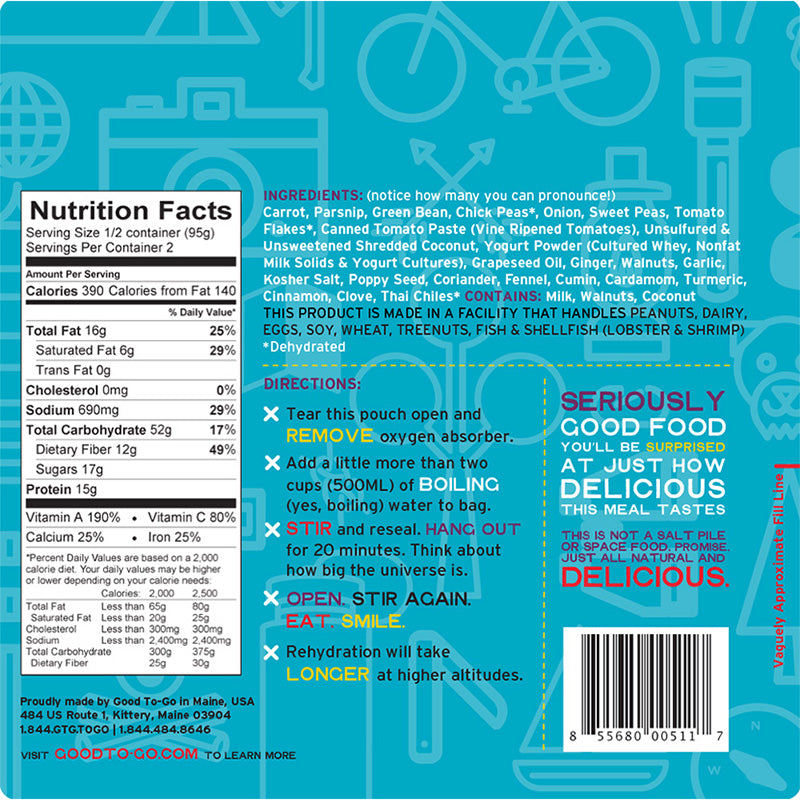 Good To Go Indian Vegetable Korma-2 Serving - Extreme Outfitters