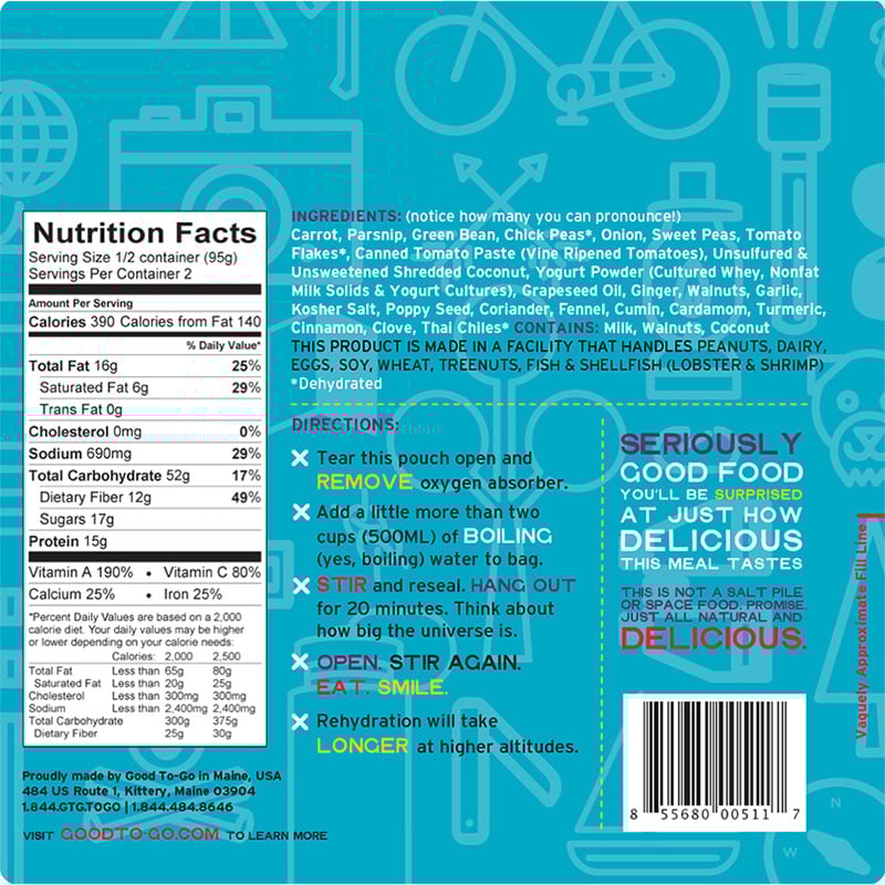 Good To Go Indian Vegetable Korma-1 Serving - Extreme Outfitters