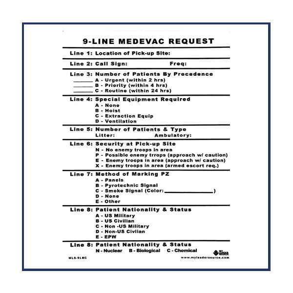 My Leader Source 9-Line Medevac Card