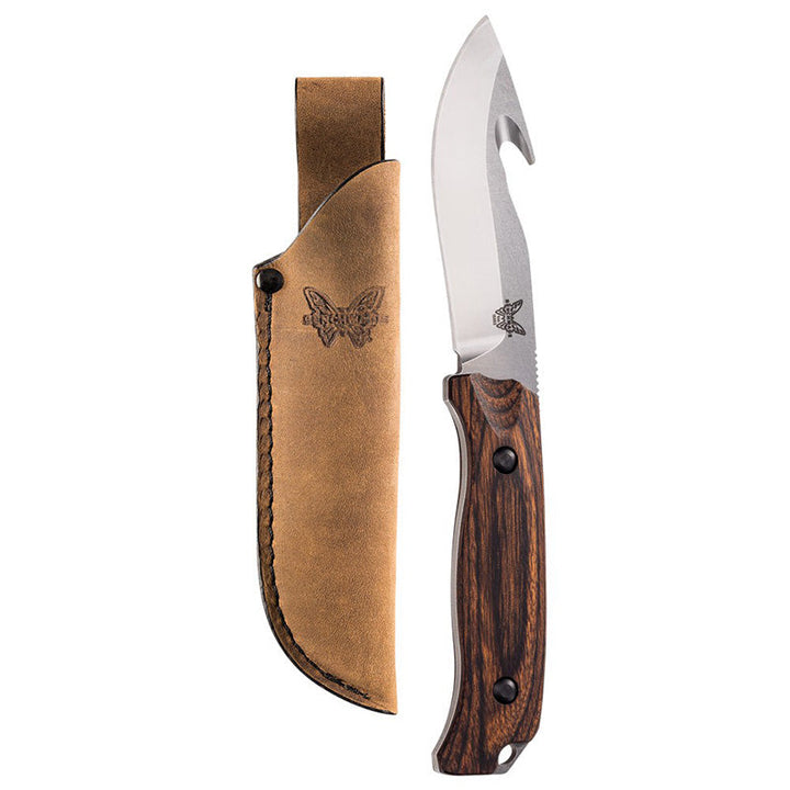 Benchmade 15003-2 Saddle Mountain Skinner with Hook, Satin Plain Edge, Leather Sheath Benchmade