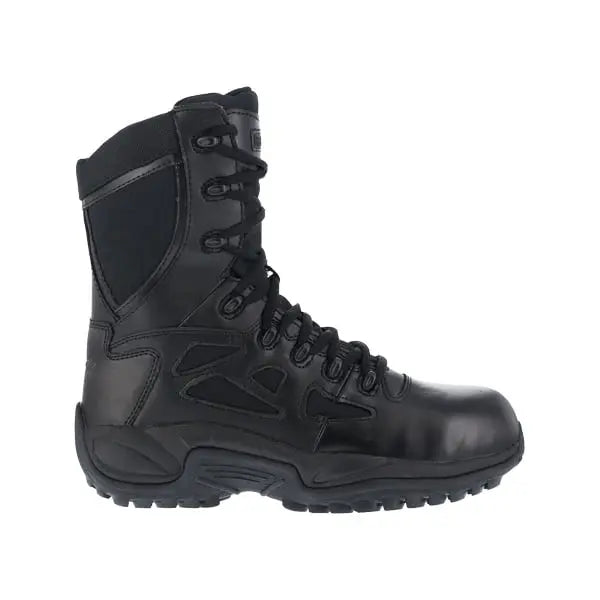 Reebok Rapid Response 8" Stealth Side Zip Composite Toe Black Boot