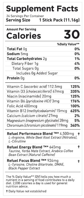 Peak Refuel Mountain Berry Lemonade Re-Energizing Drink Sticks Nutrition Facts